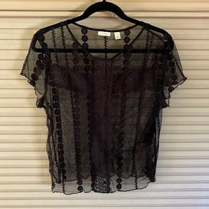 Hinge Black Embroidered Mesh Top
